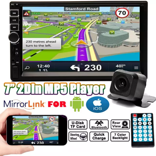 7" 2 DIN Car Radio FM AM Audio Stereo Multimedia MP5 Mirrorlink For GPS Android