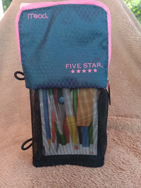 Mead Five Star Stand ‘N Store Pencil Pouch Case  Neon Pink Fits 3 Ring Binder