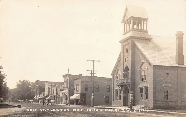Lawton Michigan~Main Street Church~Boyde's Cafe~Horses~c1912 Real Photo~RPPC