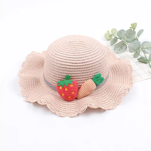 1 Summer Children Straw Sunblock Beach Hat Strawberry Wave Cartoon Sun Hat P DXS