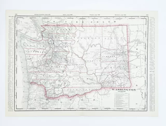 Crams Railway System Atlas Map Washington State 1895