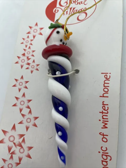 snowman candy cane ornament porcelain New 4”