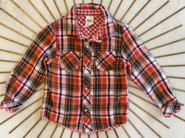 Genuine Kids OshKosh Shirt Boys Red Plaid Western Snap Button Fall Autumn Sz 4T