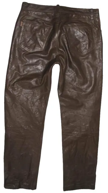 " Tesatti " Uomo- Jeans IN Pelle/Pantaloni Pelle Braun Cuoio Liscio W34 " / L33