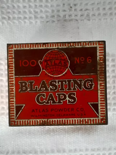 Antique Atlas Explosives Blasting Caps Tin 100 No. 6 Great Condition 1 Day Ship!