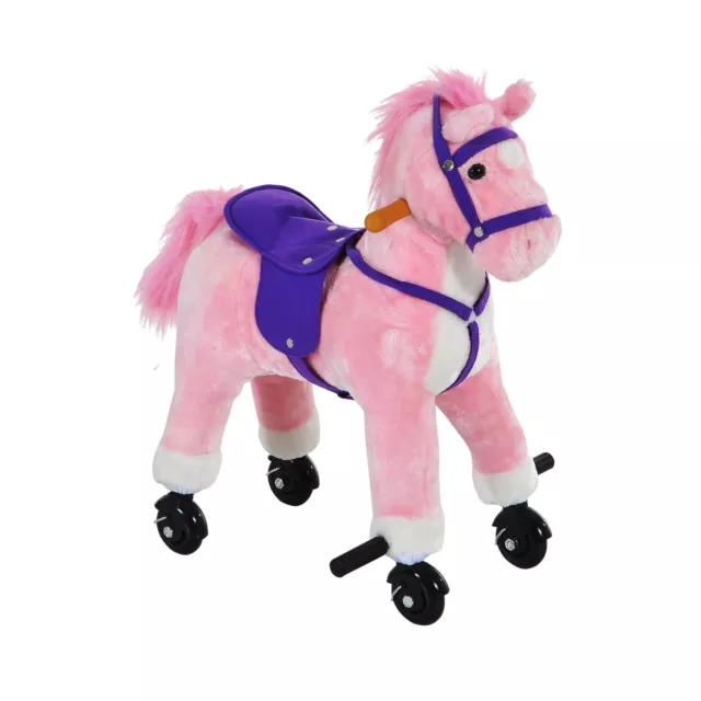 HOMCOM Wheeled Rocking Horse Ride on Rocker Children Riding Toy Plush Pink Sound