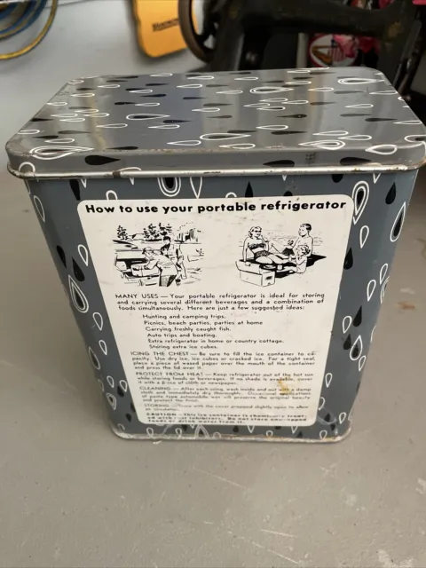 VINTAGE 1960’s Graphic PORTABLE REFRIGERATOR ICE CHEST COOLER TIN INSERT