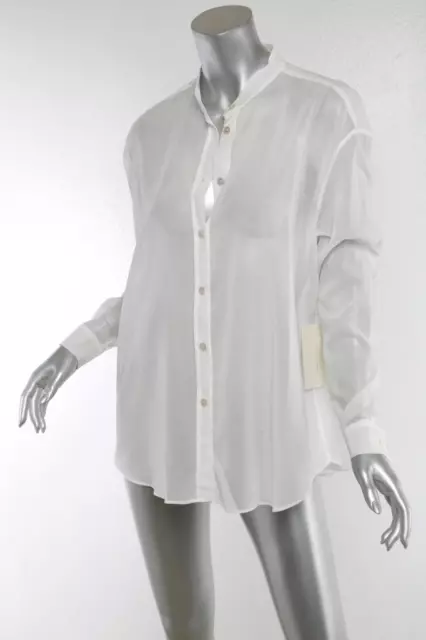 LA GARCONNE MODERNE Womens White Cotton Organza Sheer Shirt Top Blouse S NEW