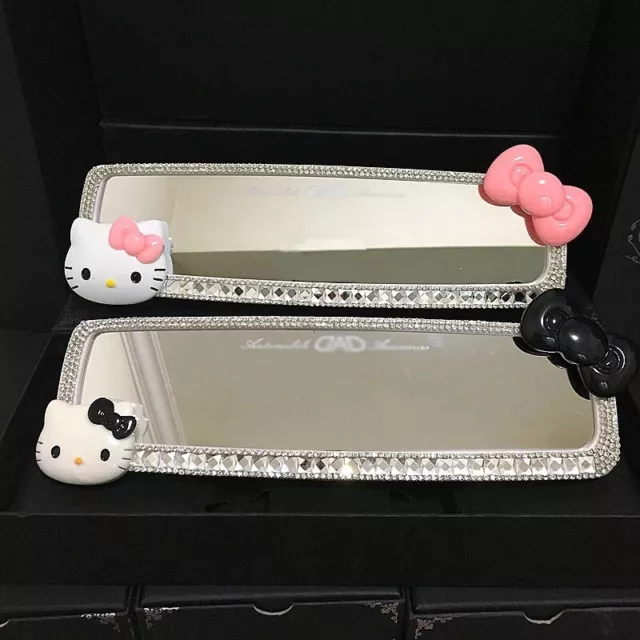 Cute Hello Kitty Sanrio Car Rearview mirror Diamond Rhinestone Girl Auto 2