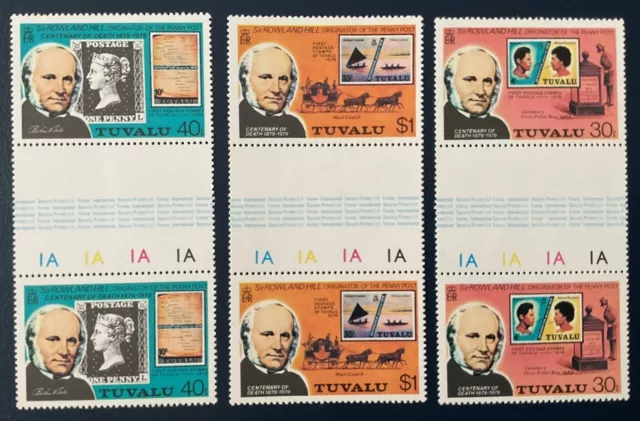 Tuvalu - 1979 Sir Rowland Hill Death Centenary, Set of 3 Gutter Pairs, MNH