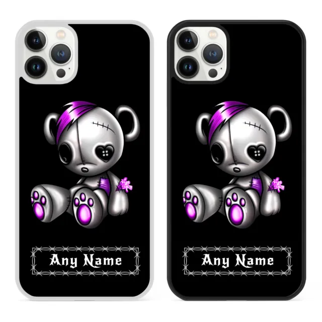 Cute Emo Bear Personalised Name Phone Case Cover for iPhone Punk Goth Teddy Gift