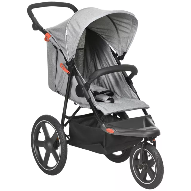 HOMCOM Foldable Three-Wheeler Baby Stroller w/ Sun Canopy, Storage - Grey