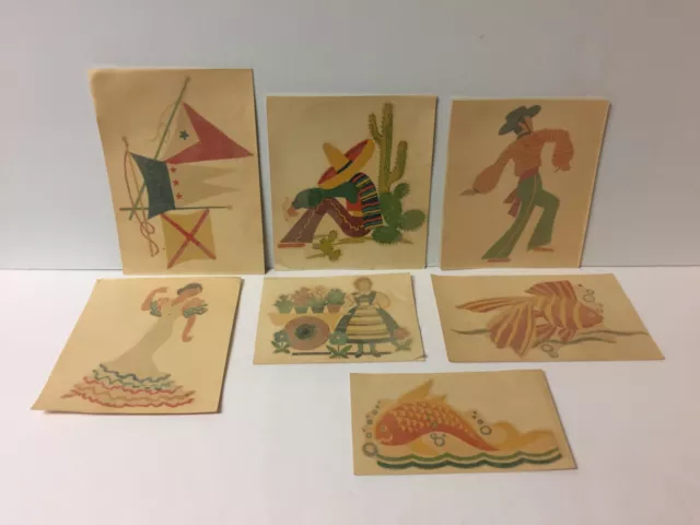Lote De 7 -- Decoración De Transferencia De Calcomanías Meyercord De Colección -- Peces/Bailarines/Bandera