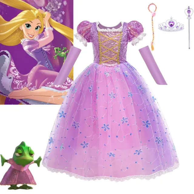 Kids Girls Princess Fancy Dress Up Cosplay Party Costume Outfit Rapunzel - Gifts