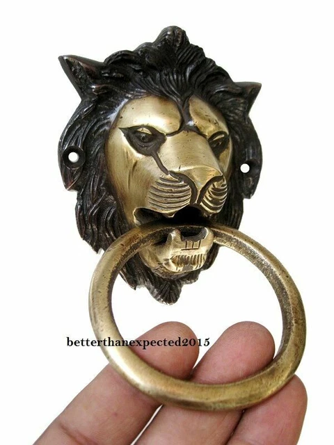 Vintage Ancien Style Main Fabriqué en Laiton Massif Lion Porte Heurtoir Manche