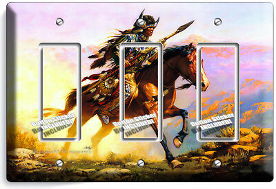 American Indian Chief Warrior On Horse Triple Gfci Light Switch Plate Room Decor