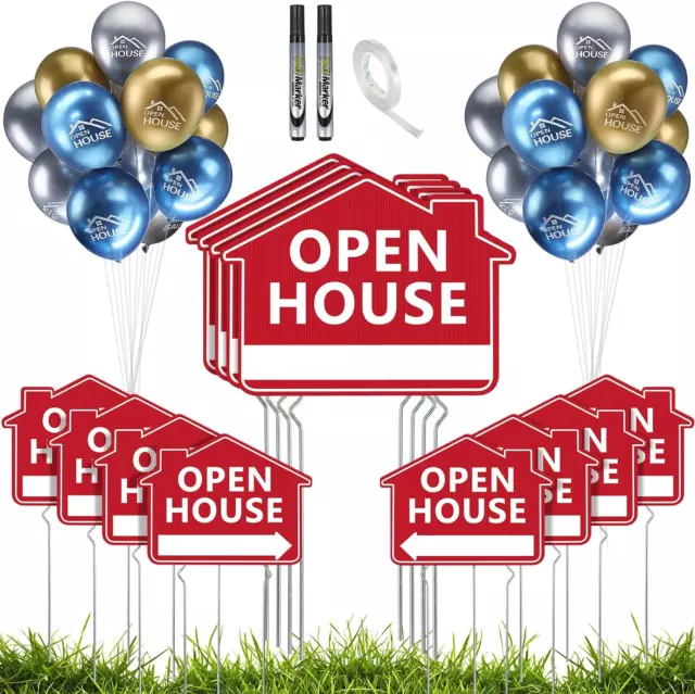 12 Pack Open House Signs with Stakes for Estate 12 X 16 Inch Large Double Sided