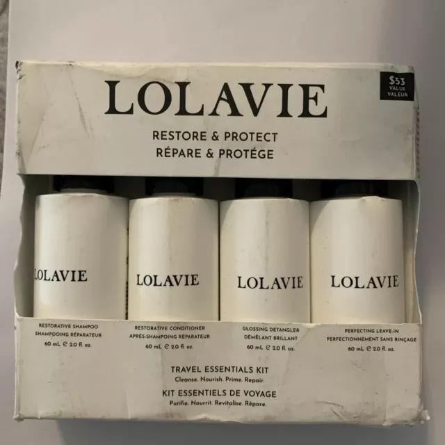 Lolavie Travel Kit Restorative Shampoo Conditioner Detangler Leave In 2 Oz Each