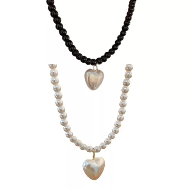 French Style Heart Shaped Pendant Necklace Beautiful Pearls Beaded Neck Chain
