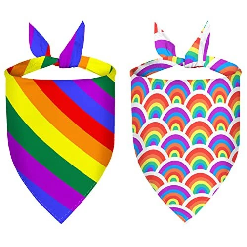 emzrivo Pride Dog Bandanas 2 Pack Triangle Rainbow Dog Scarfs for Boy and