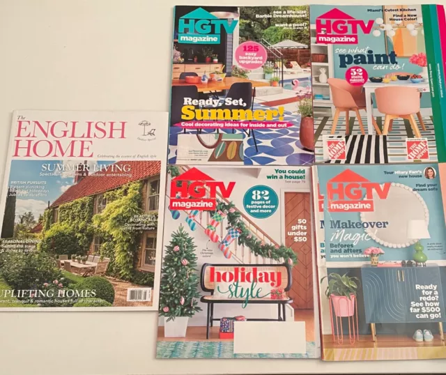 5 Magazines 4 2023 HGTV (June, Jul/Aug, Sept, Nov/Dec);  1 English Home Aug 2022