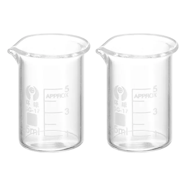 2Pcs 5ml Low Form Glass Beaker, 3.3 Glass Graduated Measuring Cups