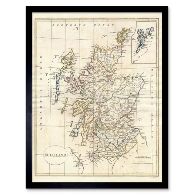1799 Clement Cruttwell Map Scotland Vintage 12X16 Inch Framed Art Print