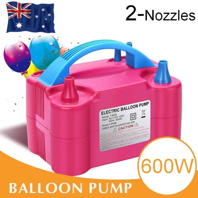 Electric Air Balloon Pump Ballon Inflator 600W Power 2 Nozzles Portable AU Plug