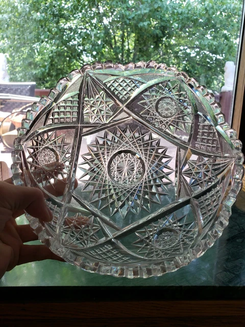8" Serving Bowl American Brilliant Period Cut glass Crystal Meriden co "Barclay"