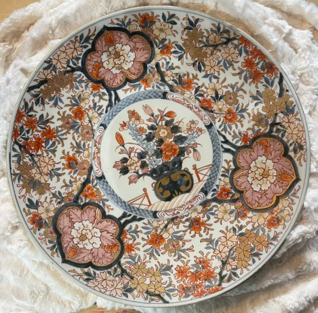 Japanese Signed Antique late 19th century Imari Porcelain Charger Plate 18" Read