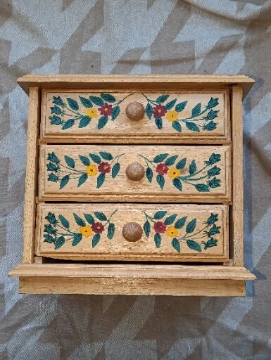 Vintage Hand Painted Jewellery Box Solid wood Chest of Drawers Wooden Storage