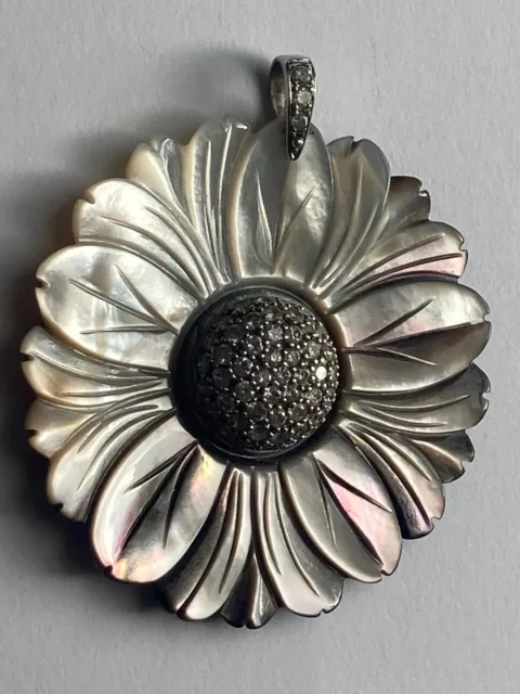 Stunning Daisy Statement Pendant Large Mother Of Pearl & 925 Sterling Silver 6cm