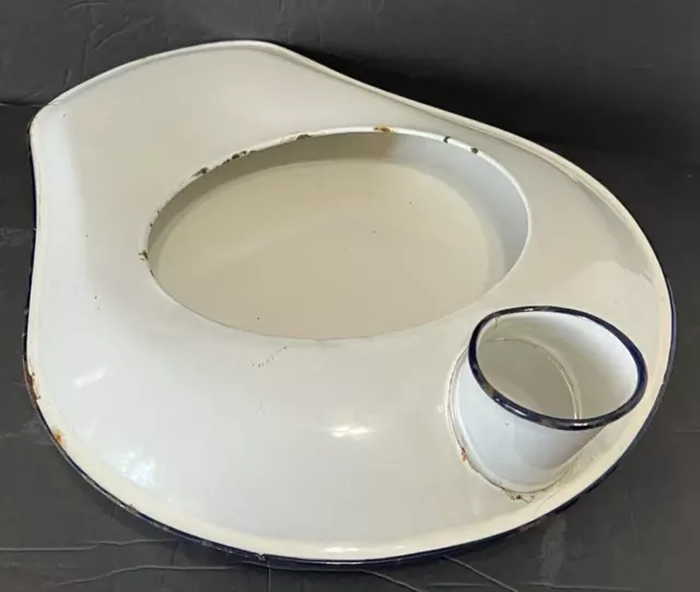 Vintage Bedpan/Urinal Enamelware Hospitalware White Metal Porcelain W/Black Trim