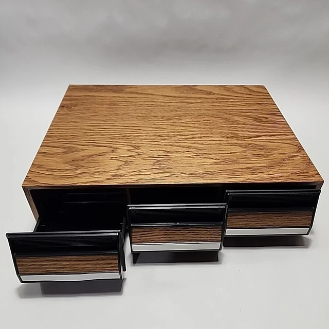 Cassette Tape Storage 3 Drawer 42 Tape Holder Organizer Faux Wood Grain Vintage