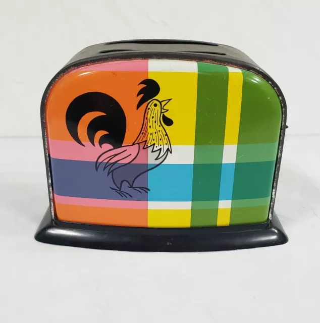 VINTAGE 1960'S Tin Litho Children's Play Toaster Retro Rooster Metal Toy READ