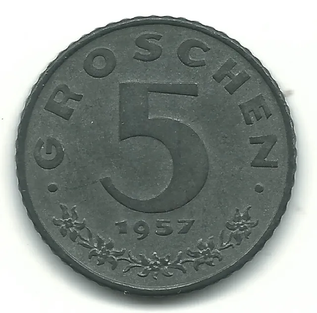 A Very Nice High Grade 1957 Austria 5 Groschen Coin-Jan053