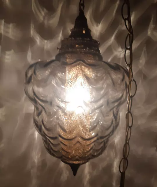 Swag Lamp Mid Century Smoked Glass Brass Hardware Beautiful Ambiance Quality