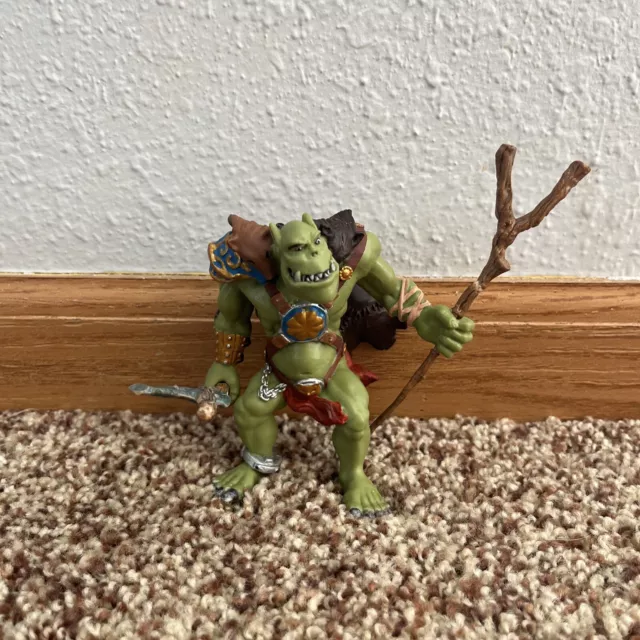 2002 Papo Green Orc Troll Ogre Action Figure with Staff & Ax Fantasy