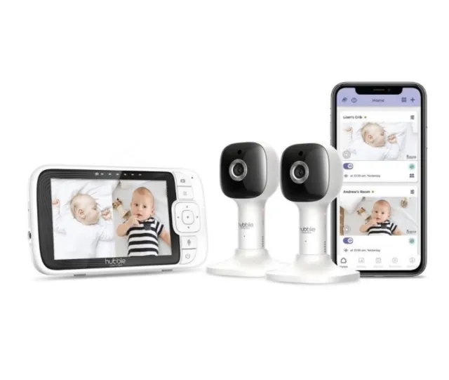 Nuevo monitor de bebé doble 2 cámaras conectado Hubble Pal Cloud 5"" inteligente HD para bebé doble