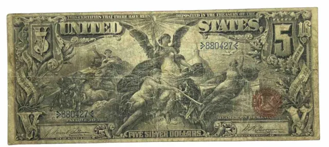 Super Rare 1896 $5 Educational large size Silver Certificate From Estate