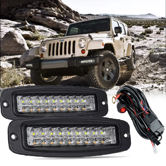 2X 7" Flush Mount LED Work Light Bar Spot Flood Rear Bumper Reverse Pods+Wire