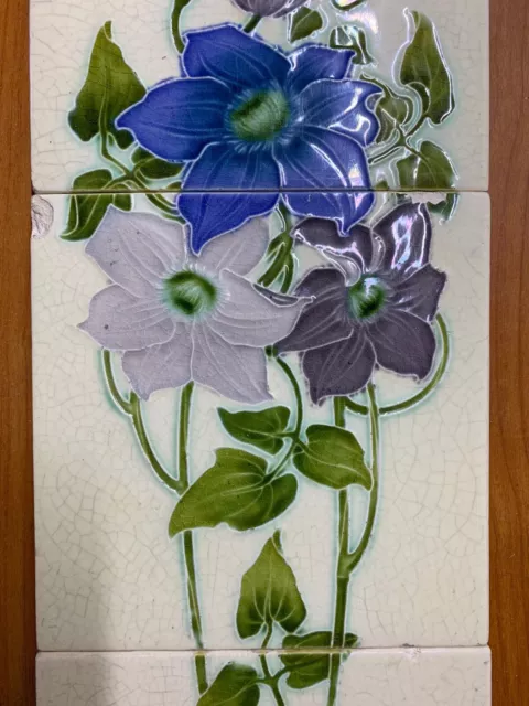 Floral 5 pc Set Tiles Rare England Vintage Antique Art Deco Fireplace Nouveau 3