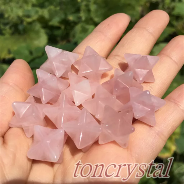 10pcs Natural Rose Quartz Merkaba Star Carved Crystal Skull Reiki Point Healing
