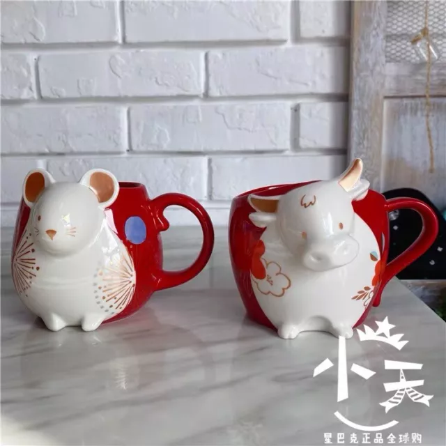 NEW Starbucks Chinese New Year Of Rat Ox Animal Cup Red Mouse Zodiac Relief Mugs 2