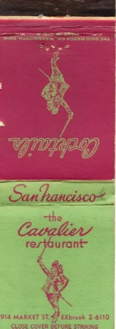 CAVALIER Restaurant Cocktail Bar San Francisco Matchcover Matchbook Vintage