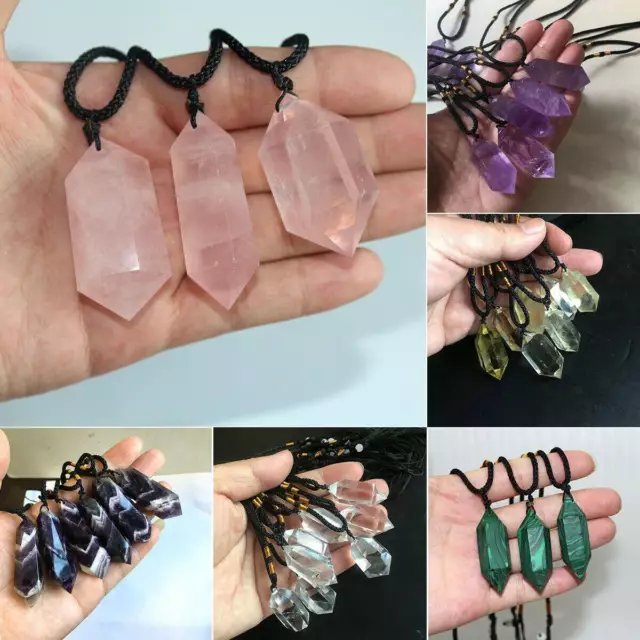 Natural Crystal Gemstone Necklace Pendulum Quartz Stone Pendant Chakra Healing