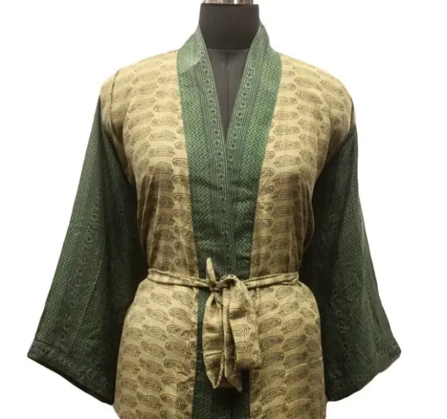 Pure Silk Kimono Robes Night Gowns Long Gown Kimonos Woman Dress Beige KMO2167