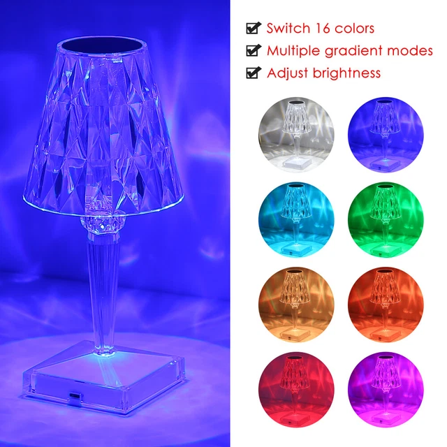 LED Crystal Table Lamp Diamond Rose Night Light Touch Atmosphere Bedside Bar USA