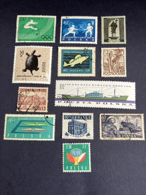 Polen 12 Briefmarken Verschiedene Motive gestempelt