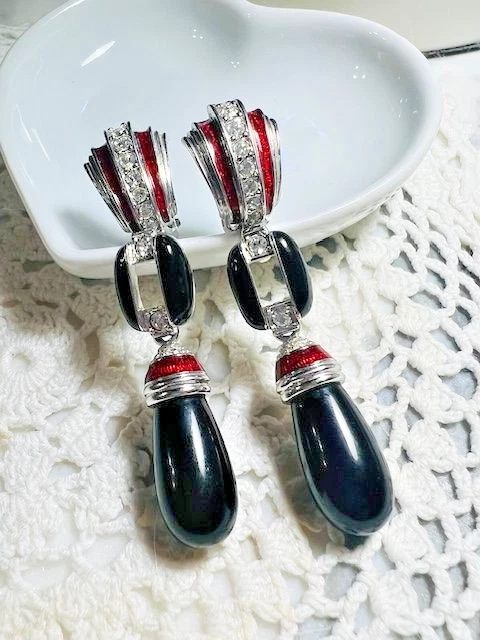 Boucles D'oreilles Clips Vintage - Pâte De Verre & Strass, Marque Rousselet ? - Ancien, Très Bon état
